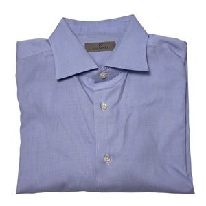 Canali Dress Shirt Mens Size 17.5 44 XL Blue Long Sleeve Modern Fit Cotton